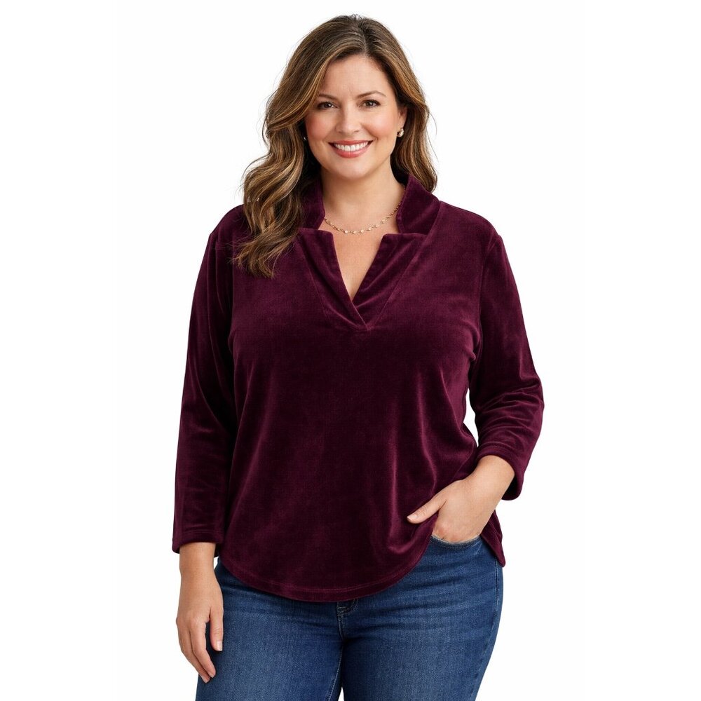 Talbots Velour Split-Neck  Top Color Burgundy Wine Size 2XP